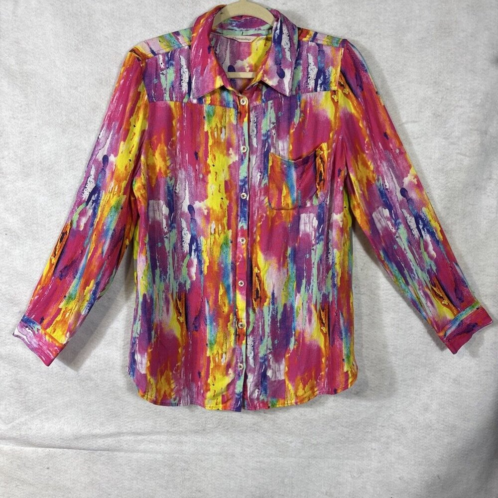 Soft Surroundings Multi Color Full Button Top Shi… - image 4